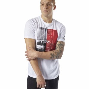 Reebok UFC Fan Gear Text T Shirt Herren - Weiß - DE 563-NGR